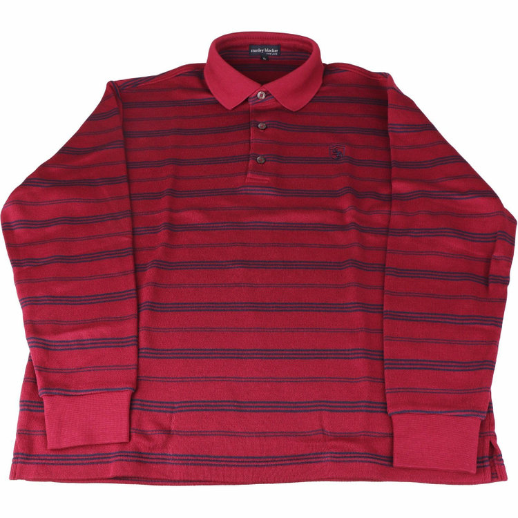 スタンリーブラッカ 【stanley blacker new york】【長袖】胸刺繍長袖ポロシャツ/ワイン×ボーダー ワイン系(赤)
