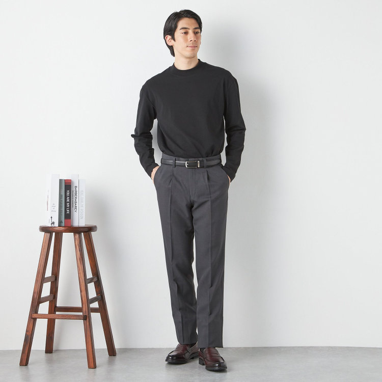 ジョンピアース 【JOHN PEARSE comfort navy】モックネックロングTシャツ/ブラック/「吸汗速乾」「接触冷感」「UV加工」 黒