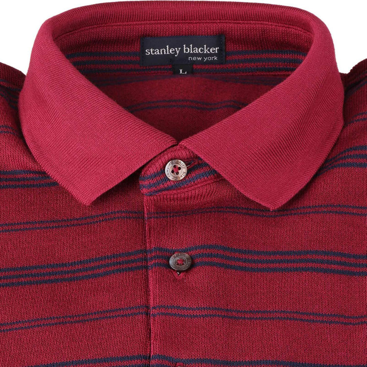 スタンリーブラッカ 【stanley blacker new york】【長袖】胸刺繍長袖ポロシャツ/ワイン×ボーダー ワイン系(赤)