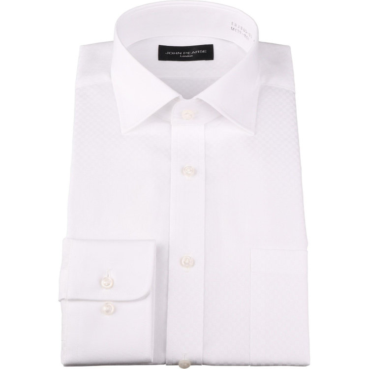 KONAKA　アウトレット 【WEB限定/OUTLET/汚れ・キズ等有】【JOHN PEARSE Black】【形態安定】クレリックワイドカラードレスワイシャツ/襟袖口：ホワイト+ホワイト×チェック ホワイト系(白)