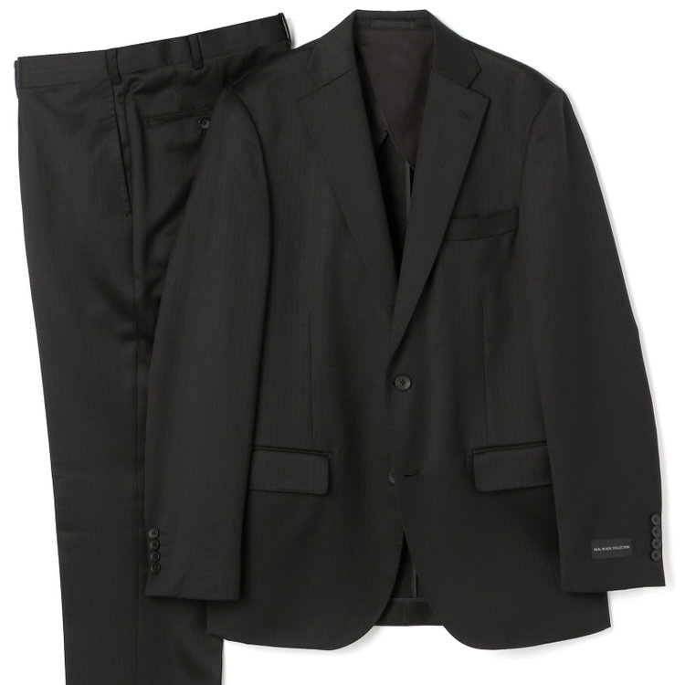 【JOHN PEARSE comfort】【秋冬】2釦シングルスーツ ショートタック/ストライプ/REAL BLACK/NEW ZEALAND WOOLSHOWER CLEAN/SustainaBee Wool/※裾上げ必要
