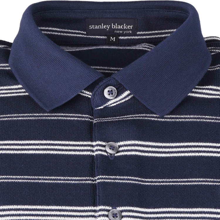 スタンリーブラッカ 【stanley blacker】【長袖】胸刺繍長袖ポロシャツ/ネイビー×ボーダー ネイビー系(紺)