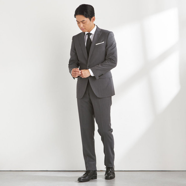 ＪＰセレクトライン 【JOHN PEARSE Black SELECT LINE】【秋冬】スペアパンツ付き/2釦シングルスーツ 0タック/グレー/※裾上げ必要 グレー中間