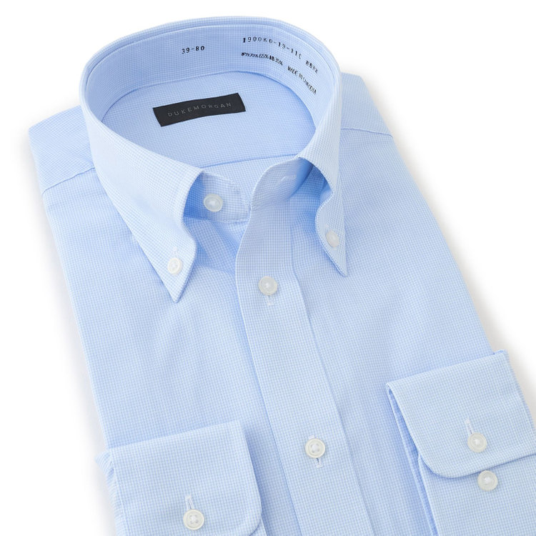 ＤＵＫＥ ＭＯＲＧＡ 【DUKEMORGAN】【形態安定】ボタンダウンワイシャツ/ブルー＆ホワイト×チェック 青濃色