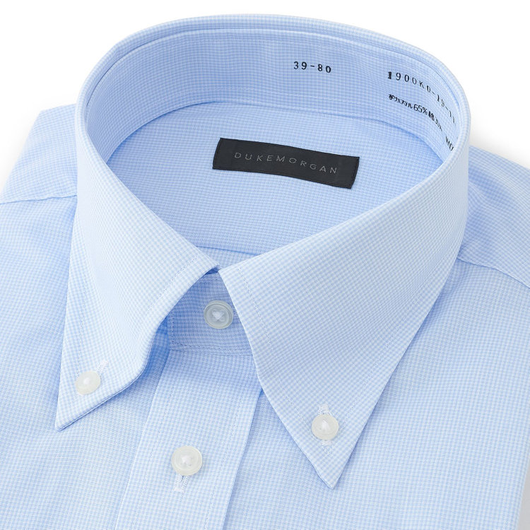 ＤＵＫＥ ＭＯＲＧＡ 【DUKEMORGAN】【形態安定】ボタンダウンワイシャツ/ブルー＆ホワイト×チェック 青濃色