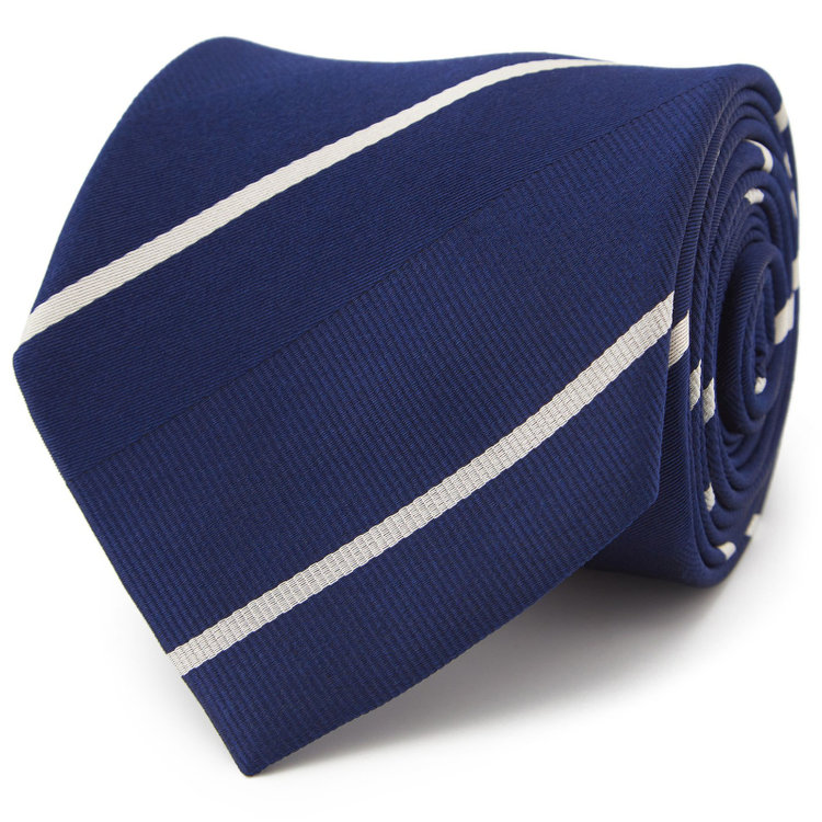ジョンピアース 【JOHN PEARSE White】シルクポリエステルストライプ柄ネクタイ/8.0㎝幅/ネイビー その他