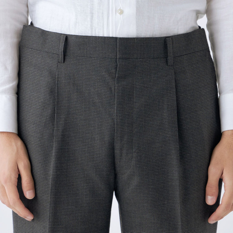 ソノタ（KONAKA用） 【L.O.X】【大きいサイズ】【秋冬】ウールブレンド 1タックパンツスラックス/グレー＆ブラック×ハウンドトゥース/ウエストアジャスター仕様/※裾上げ必要 グレー中間