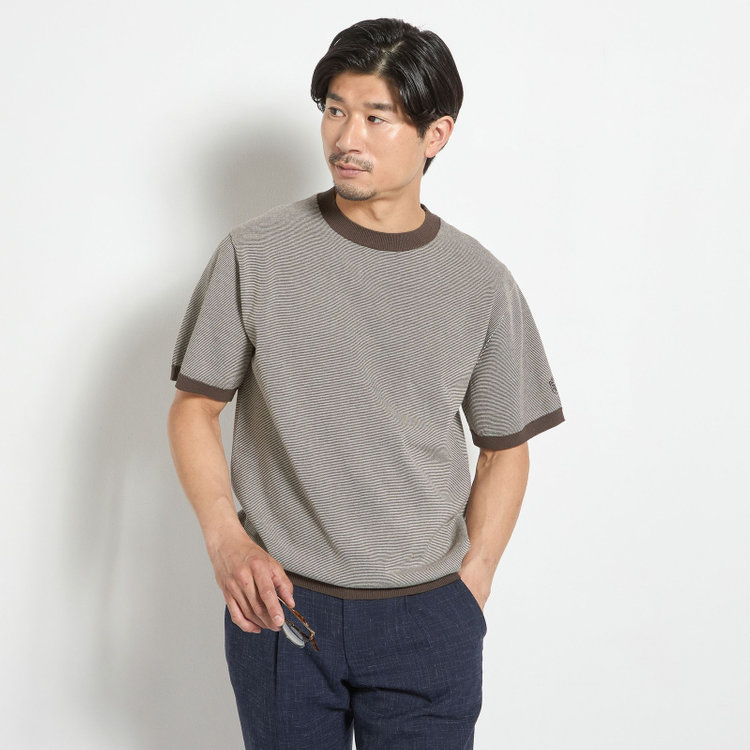 スタンリーブラッカ 【stanley blacker new york】【半袖】ボーダーニットティー/ブラウン 茶中間
