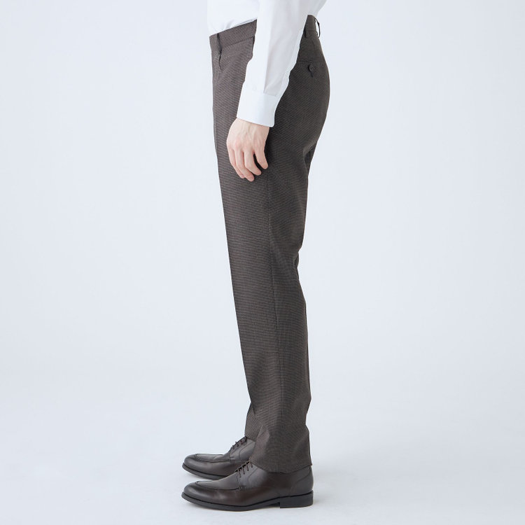 ＪＰ コンフォート 【JOHN PEARSE comfort】【春夏】ショートタックパンツ/ブラウン×ハウンドトゥース/ウエストムーブ/※裾上げ必要 茶中間
