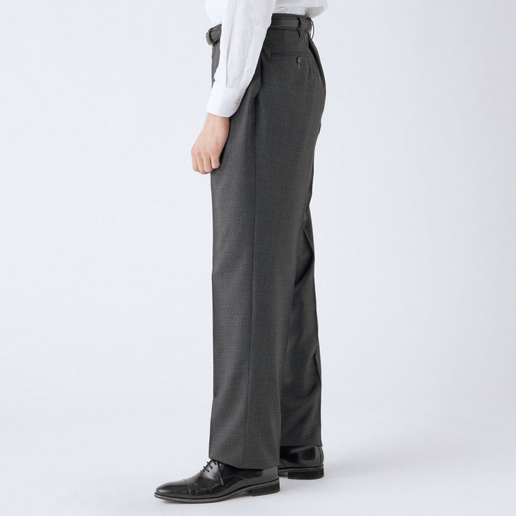 ソノタ（KONAKA用） 【L.O.X】【大きいサイズ】【秋冬】ウールブレンド 1タックパンツスラックス/グレー＆ブラック×ハウンドトゥース/ウエストアジャスター仕様/※裾上げ必要 グレー中間
