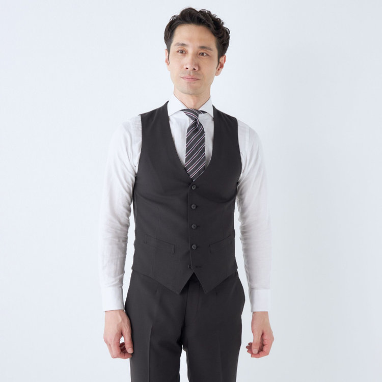 ＪＰ コンフォート 【JOHN PEARSE comfort】【春夏】2釦シングルスリーピーススーツ ショートタック/ブラック×マイクロチェック/ULTRA MOVE/※裾上げ必要 黒