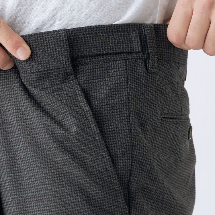 ソノタ（KONAKA用） 【L.O.X】【大きいサイズ】【秋冬】ウールブレンド 1タックパンツスラックス/グレー＆ブラック×ハウンドトゥース/ウエストアジャスター仕様/※裾上げ必要 グレー中間