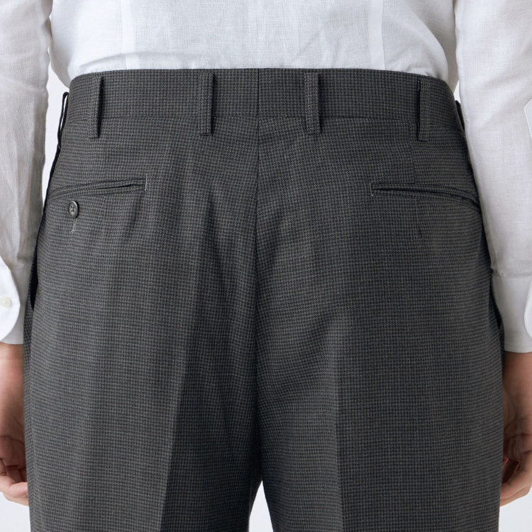 ソノタ（KONAKA用） 【L.O.X】【大きいサイズ】【秋冬】ウールブレンド 1タックパンツスラックス/グレー＆ブラック×ハウンドトゥース/ウエストアジャスター仕様/※裾上げ必要 グレー中間