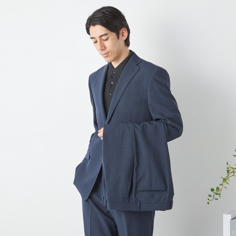 トゥルートップ 【TRUE TOP】【春夏】2釦シングルスーツ ワンタックパンツ スペアパンツ付 / ネイビー×ウィンドペン / パンツウォッシャブル ※裾直し必要 紺中間