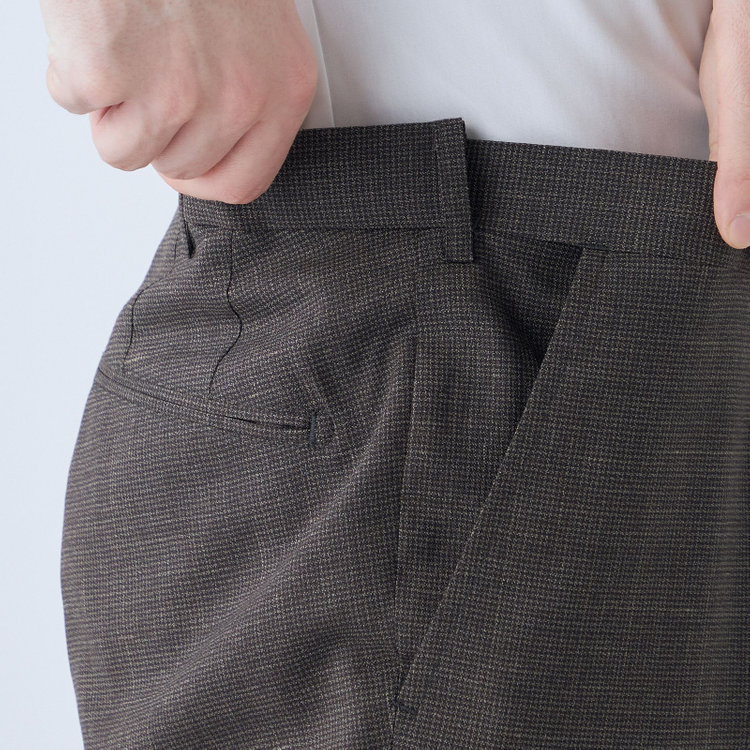 ＪＰ コンフォート 【JOHN PEARSE comfort】【春夏】ショートタックパンツ/ブラウン×ハウンドトゥース/ウエストムーブ/※裾上げ必要 茶中間