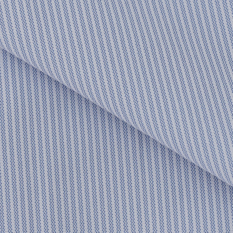 ジョンピアース 【JOHN PEARSE White】【ノーアイロン】ボタンダウンドレスワイシャツ/ブルー×スホワイトトライプ/釦付糸：ネイビー/ULTRA MOVE/ニット素材 青濃色