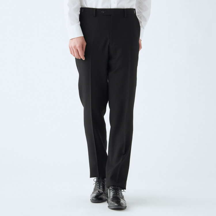 ジョンピアース 【JOHN PEARSE】【スリムシルエット】濃染加工/2釦シングルフォーマルスーツ 0タックパンツ/アジャスター付き/※裾上げ必要 黒