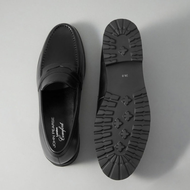ジョンピアース 【JOHN PEARSE comfort】ペニーローファー/ブラック/LWG認証キップレザー※スムース/ セメント製法　 黒