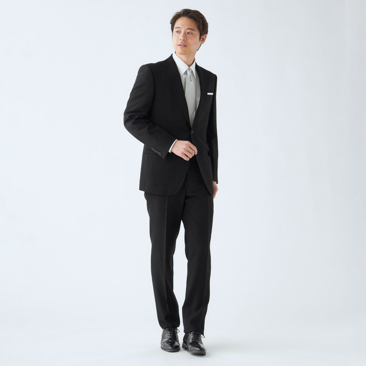 ジョンピアース 【JOHN PEARSE】【スリムシルエット】濃染加工/2釦シングルフォーマルスーツ 0タックパンツ/アジャスター付き/※裾上げ必要 黒