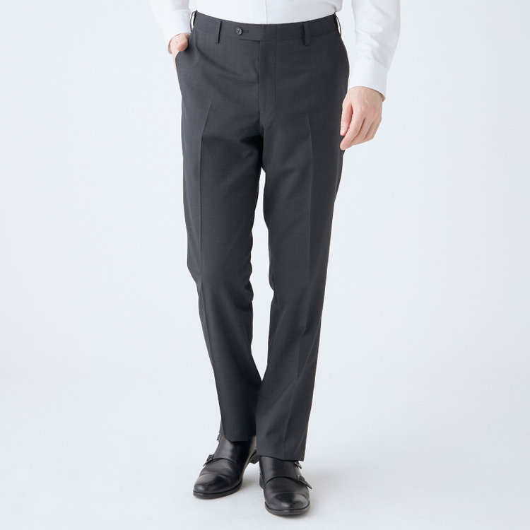 ジョンピアースブラック 【JOHN PEARSE Black SELECT LINE】【春夏】ウールブレンド 0タックパンツ/グレー×チェック/ウエストムーブ仕様/ULTRA LIGHT SPEC※裾上げ必要 グレー濃色