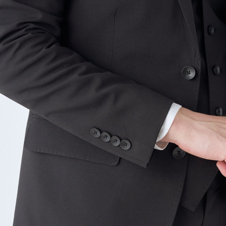 ＪＰ コンフォート 【JOHN PEARSE comfort】【春夏】2釦シングルスリーピーススーツ ショートタック/ブラック×マイクロチェック/ULTRA MOVE/※裾上げ必要 黒