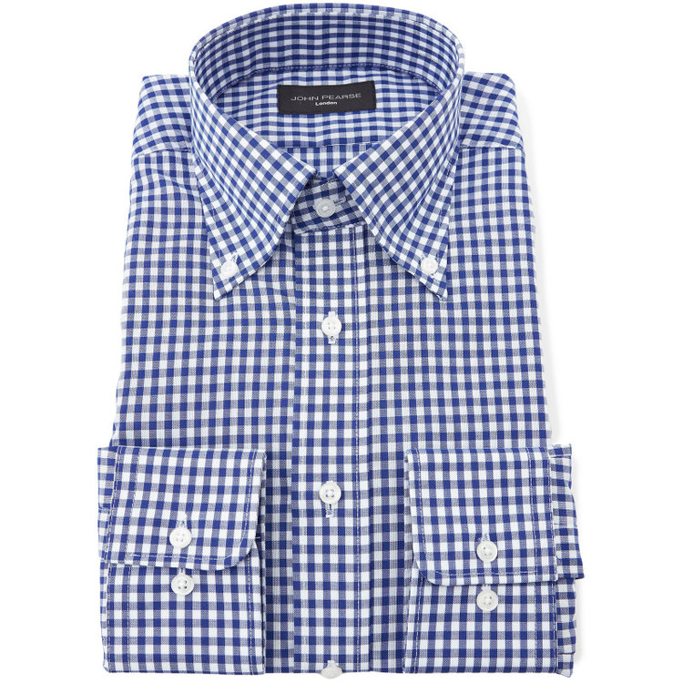ジョンピアースブラック 【JOHN PEARSE Black】【形態安定】ボタンダウンドレスワイシャツ/ホワイト＆ネイビー×チェック/ULTRA BREATH COOL 青中間