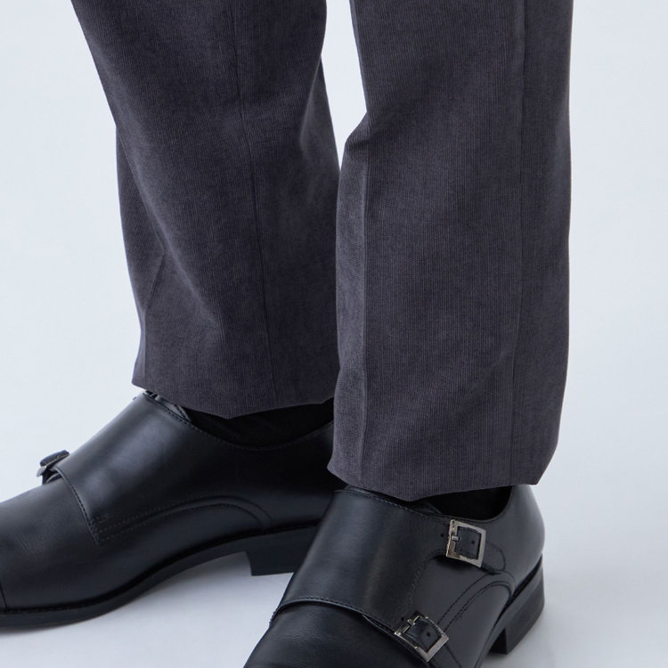 ＪＰ コンフォート 【JOHN PEARSE comfort navy】【秋冬】機能性ポリエステル 1タックパンツ/グレー×コーデュロイ/ウエストムーブ仕様/ULTRA MOVE/※裾上げ必要 グレー中間