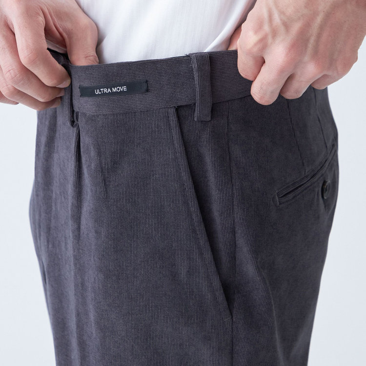 ＪＰ コンフォート 【JOHN PEARSE comfort navy】【秋冬】機能性ポリエステル 1タックパンツ/グレー×コーデュロイ/ウエストムーブ仕様/ULTRA MOVE/※裾上げ必要 グレー中間