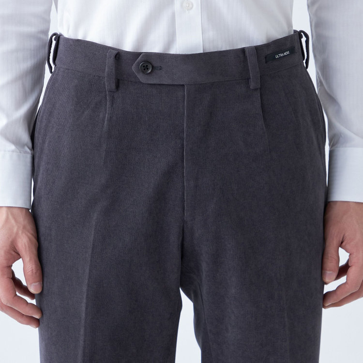 ＪＰ コンフォート 【JOHN PEARSE comfort navy】【秋冬】機能性ポリエステル 1タックパンツ/グレー×コーデュロイ/ウエストムーブ仕様/ULTRA MOVE/※裾上げ必要 グレー中間