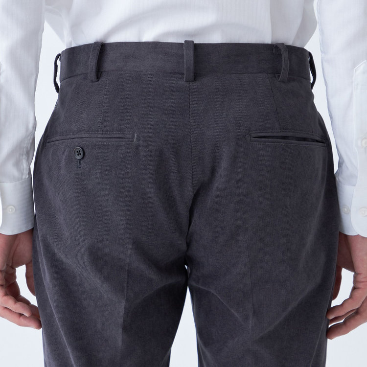 ＪＰ コンフォート 【JOHN PEARSE comfort navy】【秋冬】機能性ポリエステル 1タックパンツ/グレー×コーデュロイ/ウエストムーブ仕様/ULTRA MOVE/※裾上げ必要 グレー中間
