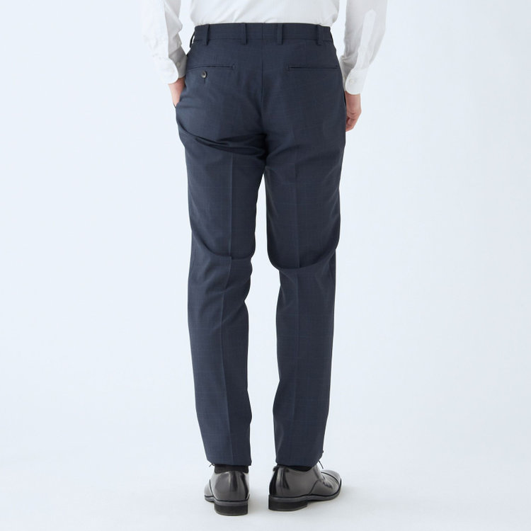 ＪＰ コンフォート 【JOHN PEARSE comfort】【春夏】2釦シングルスーツ ショートタック/ネイビー×チェック/ULTRA MOVE/TRABEST/ウエストシャーリング仕様/ウォッシャブル/ストレッチ/※裾上げ必要 紺中間