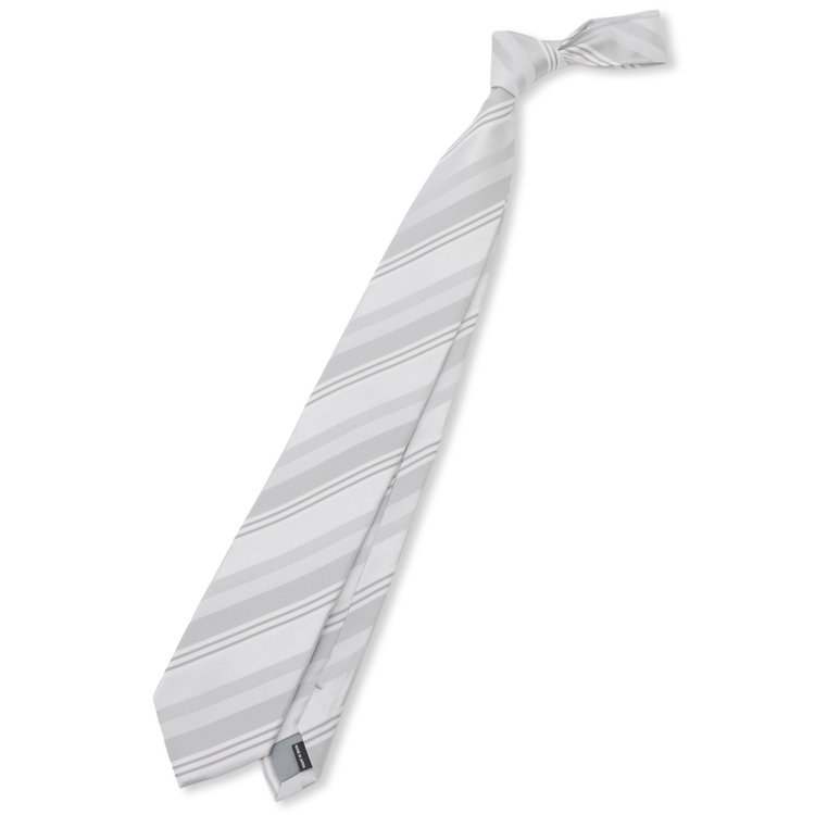 KONAKA　アウトレット 【WEB限定/OUTLET/汚れ・キズ等有】【Donato Vinci Italy】【結婚式】シルクフォーマルネクタイ 8.0㎝幅/ホワイト＆シルバー×ストライプ/MADE IN JAPAN グレー淡色