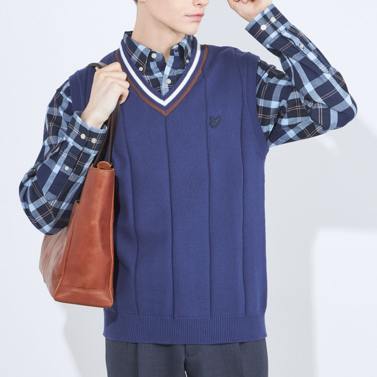 【LMC】★男女兼用★ブクルニットセーター stanley blacker】【長袖】胸刺繍Vネックニットセーター/ワイン