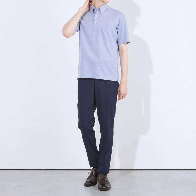 ＪＰコンフォート ネイビー 【半袖】【JOHN PEARSE comfort navy】【ノーアイロン】ボタンダウンビズポロシャツ プルオーバータイプ/サックス/ULTRA MOVE/ニット素材 紺淡色