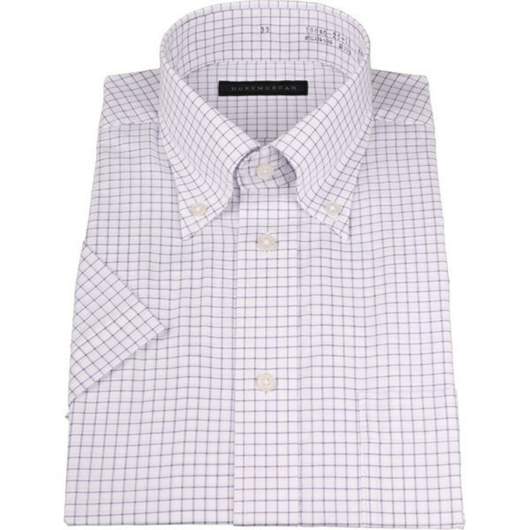 ＤＵＫＥ ＭＯＲＧＡ 【半袖】【DUKEMORGAN】【形態安定】ボタンダウンワイシャツ/ホワイト×ネイビーチェック ホワイト系(白)