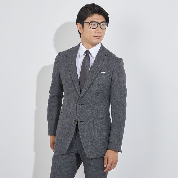 【JOHN PEARSE comfort navy】【秋冬】2釦シングルジャケット/グレー/パッチポケット/ULTRA MOVE/ウォッシャブル