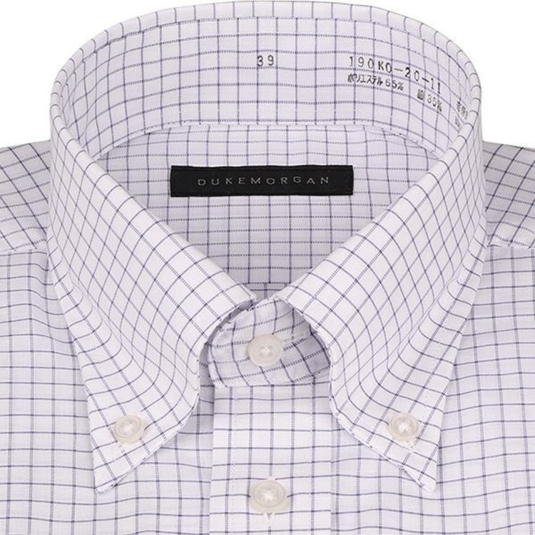 ＤＵＫＥ ＭＯＲＧＡ 【半袖】【DUKEMORGAN】【形態安定】ボタンダウンワイシャツ/ホワイト×ネイビーチェック ホワイト系(白)