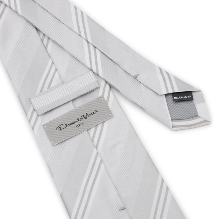 KONAKA　アウトレット 【WEB限定/OUTLET/汚れ・キズ等有】【Donato Vinci Italy】【結婚式】シルクフォーマルネクタイ 8.0㎝幅/ホワイト＆シルバー×ストライプ/MADE IN JAPAN グレー淡色