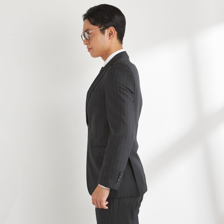 ＪＰ コンフォート 【JOHN PEARSE comfort】【秋冬】2釦シングルスーツ ショートタック/グレー×ストライプ/REAL GRAY/NEW ZEALAND WOOLSHOWER CLEAN/SustainaBee Wool/※裾上げ必要 グレー濃色