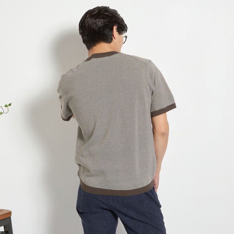 スタンリーブラッカ 【stanley blacker new york】【半袖】ボーダーニットティー/ブラウン 茶中間