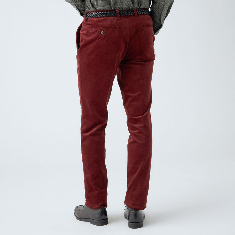 スタンリーブラッカ 【stanley blacker new york】【秋冬】1タックストレッチコーデュロイスラックス/テラコッタ/ウエストシャーリング仕様/※裾上げ必要 赤濃色