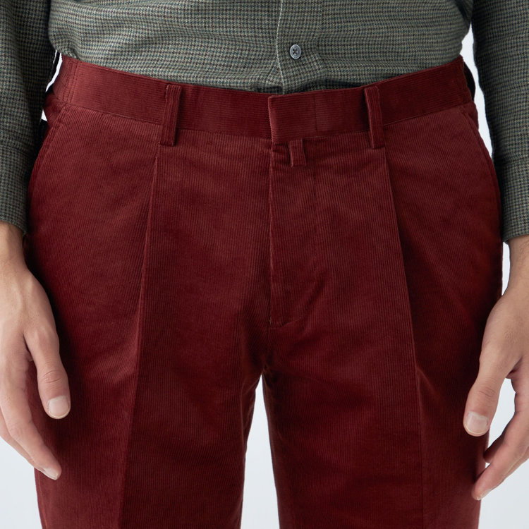 スタンリーブラッカ 【stanley blacker new york】【秋冬】1タックストレッチコーデュロイスラックス/テラコッタ/ウエストシャーリング仕様/※裾上げ必要 赤濃色