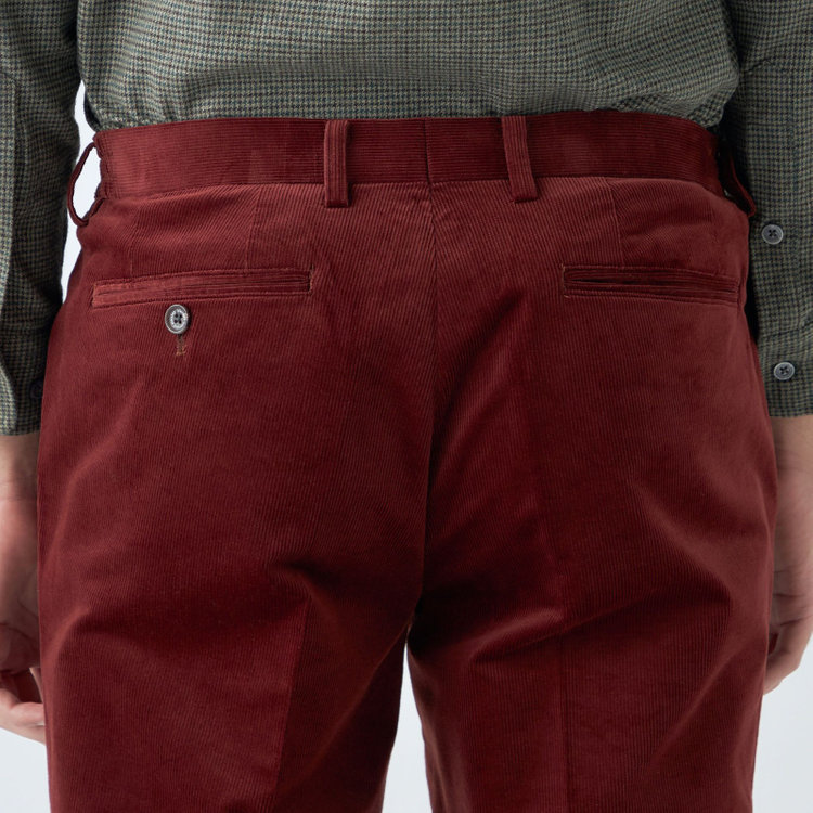 スタンリーブラッカ 【stanley blacker new york】【秋冬】1タックストレッチコーデュロイスラックス/テラコッタ/ウエストシャーリング仕様/※裾上げ必要 赤濃色
