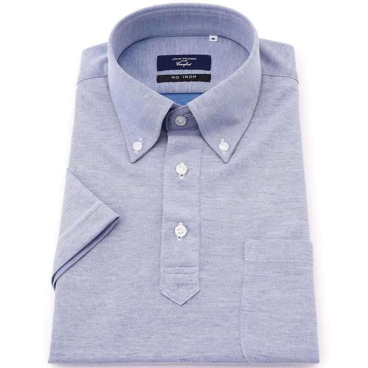ＪＰコンフォート ネイビー 【半袖】【JOHN PEARSE comfort navy】【ノーアイロン】ボタンダウンビズポロシャツ プルオーバータイプ/サックス/ULTRA MOVE/ニット素材 紺淡色