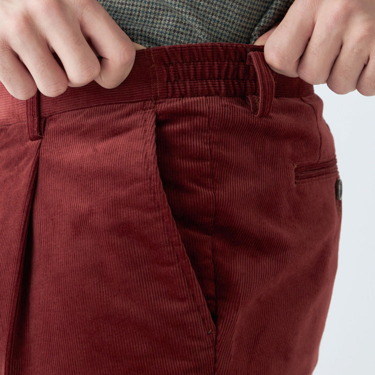 スタンリーブラッカ 【stanley blacker new york】【秋冬】1タックストレッチコーデュロイスラックス/テラコッタ/ウエストシャーリング仕様/※裾上げ必要 赤濃色