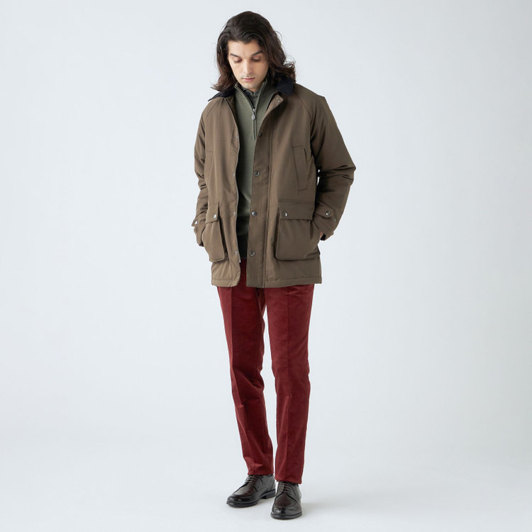 スタンリーブラッカ 【stanley blacker new york】【秋冬】1タックストレッチコーデュロイスラックス/テラコッタ/ウエストシャーリング仕様/※裾上げ必要 赤濃色