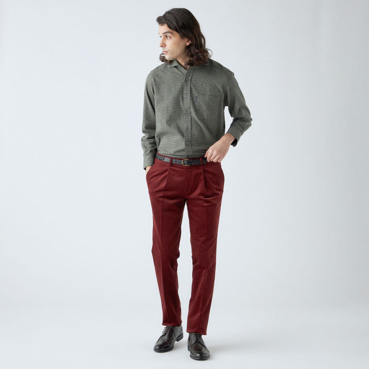 スタンリーブラッカ 【stanley blacker new york】【秋冬】1タックストレッチコーデュロイスラックス/テラコッタ/ウエストシャーリング仕様/※裾上げ必要 赤濃色