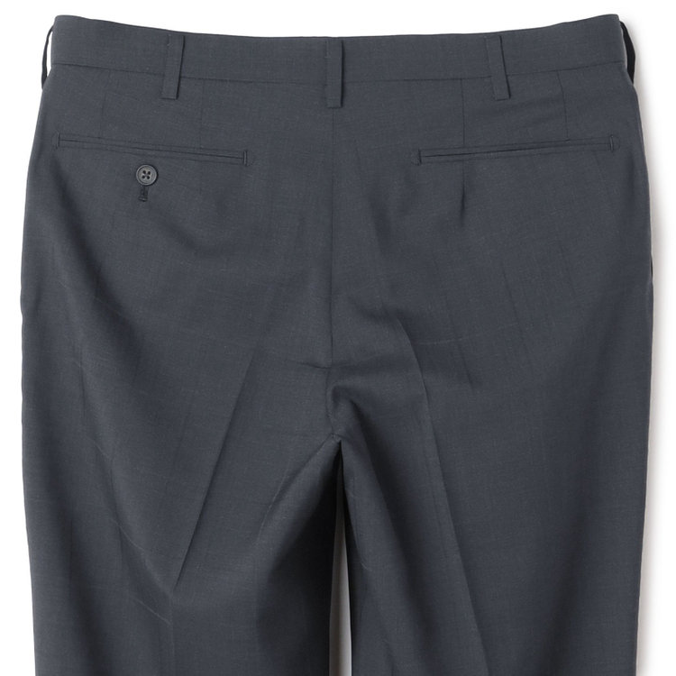 ジョンピアースブラック 【JOHN PEARSE Black SELECT LINE】【春夏】ウールブレンド 0タックパンツ/グレー×チェック/ウエストムーブ仕様/ULTRA LIGHT SPEC※裾上げ必要 グレー濃色