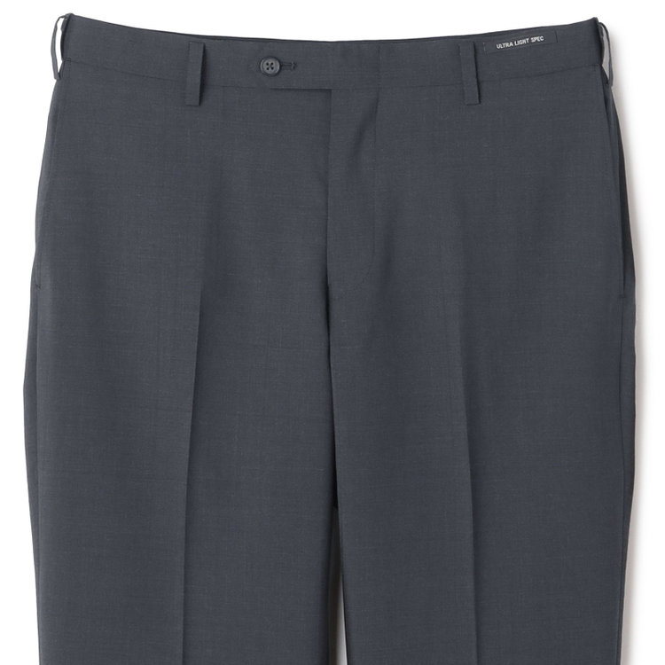 ジョンピアースブラック 【JOHN PEARSE Black SELECT LINE】【春夏】ウールブレンド 0タックパンツ/グレー×チェック/ウエストムーブ仕様/ULTRA LIGHT SPEC※裾上げ必要 グレー濃色