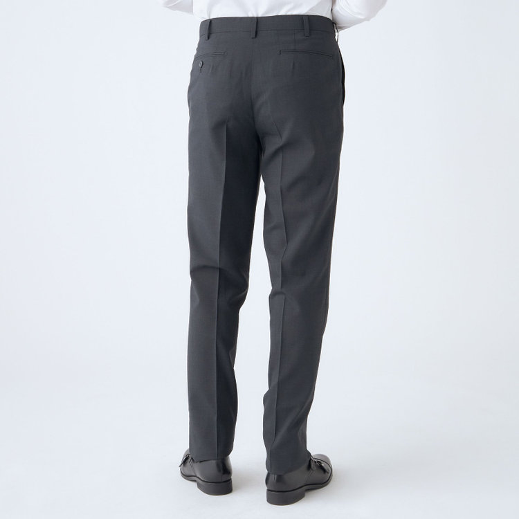 ジョンピアースブラック 【JOHN PEARSE Black SELECT LINE】【春夏】ウールブレンド 0タックパンツ/グレー×チェック/ウエストムーブ仕様/ULTRA LIGHT SPEC※裾上げ必要 グレー濃色